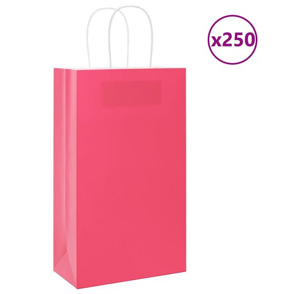 vidaXL Paper Bags 250 pcs with Handles Pink 21x11x36 cm