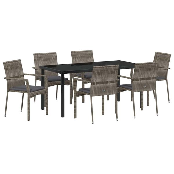 vidaXL Garden Dining Set with Cushion 7 pcs Grey Poly Rattan