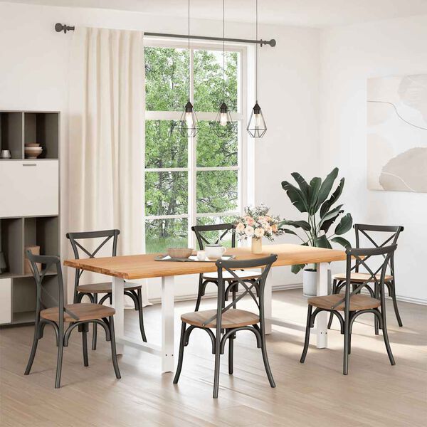 vidaXL Dining Table Light brown, white Solid oak wood, powder-coated steel