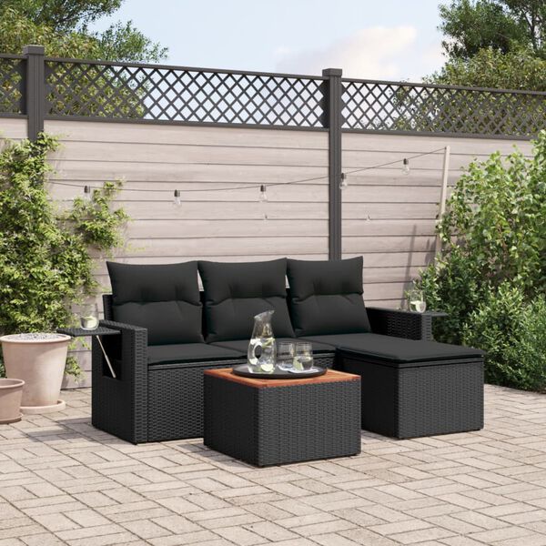 vidaXL Garden Sofa Set Black PE rattan 5 Piece Set Foldable