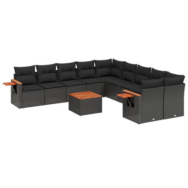 vidaXL Garden Sofa Set Black PE rattan, powder-coated steel, acacia wood