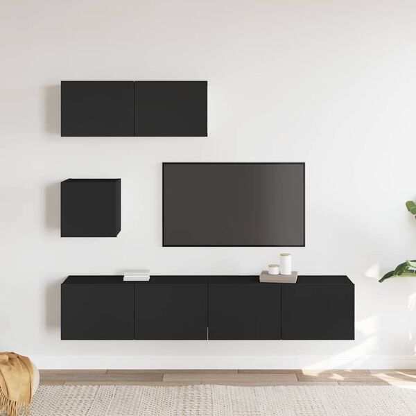 vidaXL TV Cabinet Set Set of 4 Black Engineered wood Medium