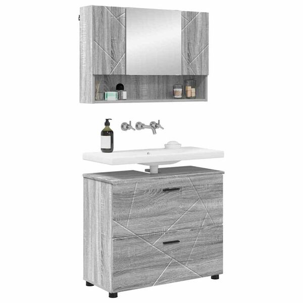 vidaXL Bathroom Furniture Set with Drawer with Shelf 2 pcs Grey Sonoma