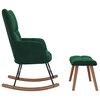 vidaXL Rocking Chair With Stool Dark green Velvet, solid rubber wood, steel