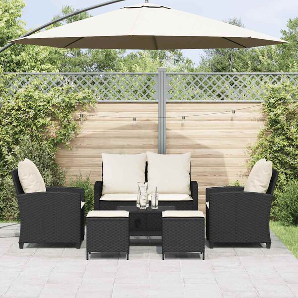 vidaXL Garden Sofa Set Black PE rattan Large UV-resistant materials