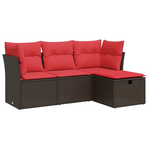 vidaXL 4 Piece Patio Sofa Set with Cushions Brown Poly Rattan