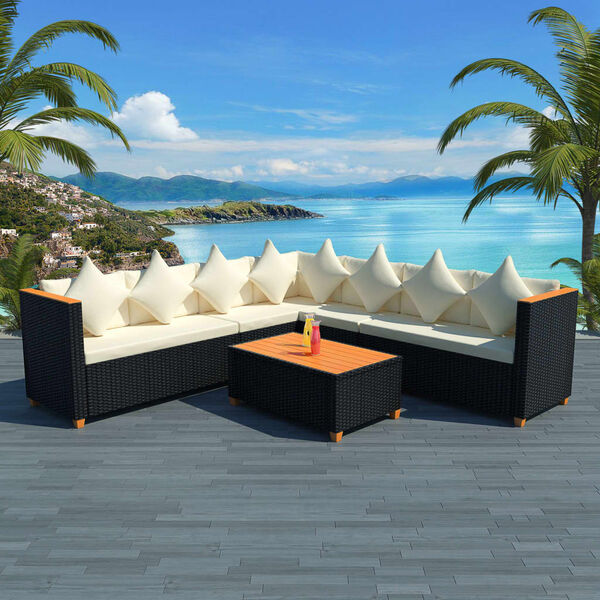 vidaXL Patio Furniture Set Set of 5 Black Poly Rattan Large Modular