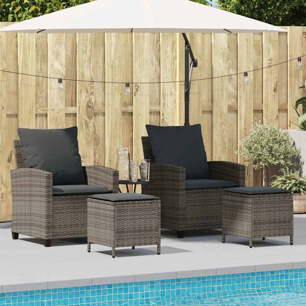 vidaXL Garden Sofa Set Grey PE Rattan Large Removable Covers