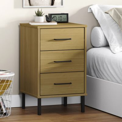 vidaXL Bedside Cabinet with Metal Legs Brown Solid Wood Pine OSLO