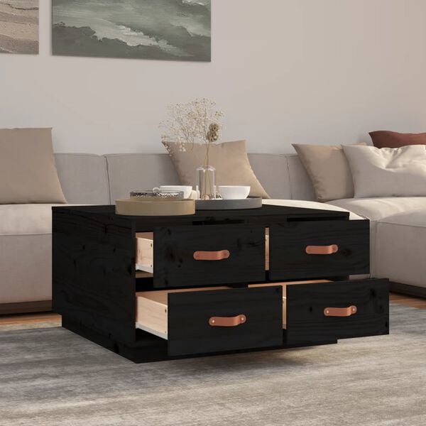 vidaXL Coffee Table Black Solid Pine Wood 31.5in x 31.5in Coffee Table