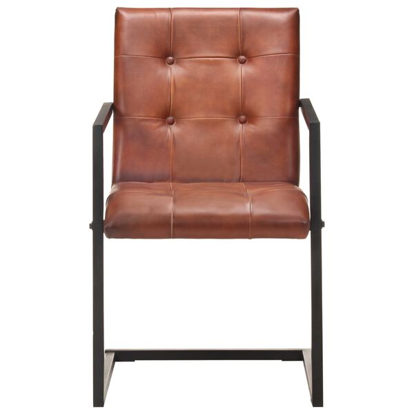 vidaXL Dining Chair Set of 6 Brown Genuine leather, powder-coated steel