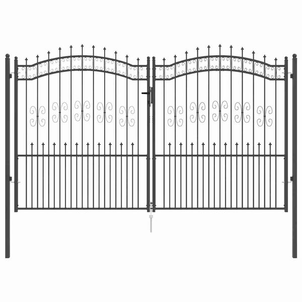vidaXL Fence Gate with Spear Top Black 120.1"x 68.9" Powder-coated Steel