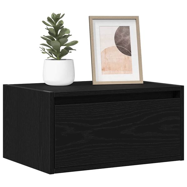 vidaXL Wall-mounted Bedside Cabinet Set of 2 Black oak Engineered wood