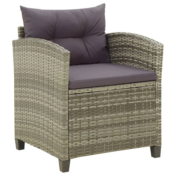vidaXL Patio Chair with Cushions Poly Rattan Grey