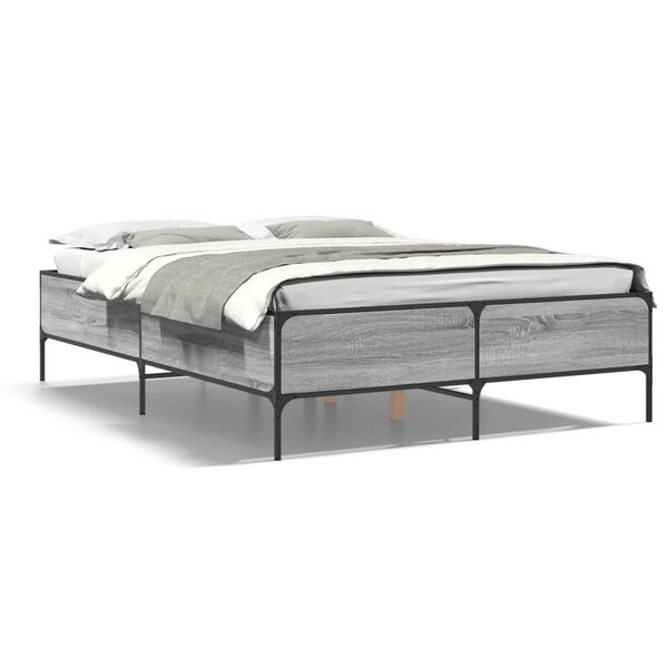 vidaXL Bed Frame Gray Sonoma Engineered wood, Steel Double Durable
