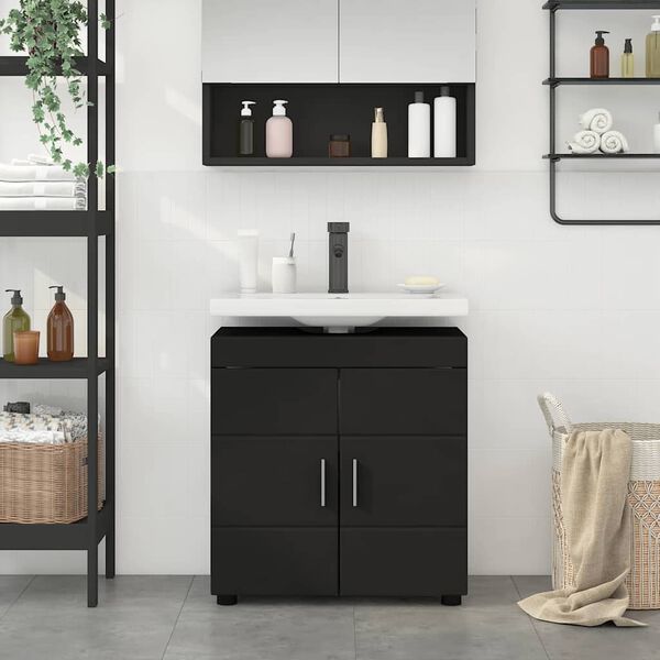 vidaXL Bathroom Cabinet Set TULUM Black 23.62 x 13.39 x 24.80 in