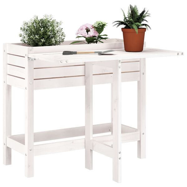 vidaXL Garden Planter White Solid Pine Wood Medium Foldable