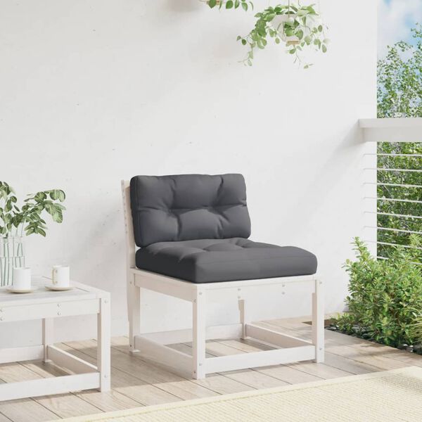 vidaXL Garden Sofa White and Anthracite Solid Pine Wood, Polyester Medium