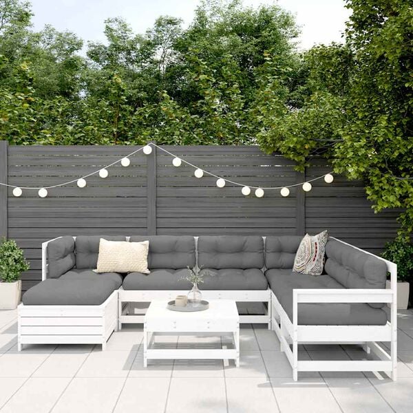 vidaXL Garden Sofa Set White Solid pine wood Standard Modular