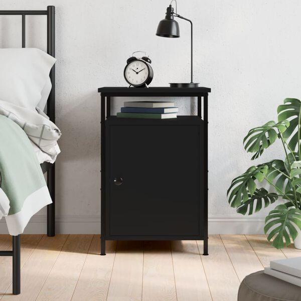 vidaXL Bedside Cabinet Black Engineered wood, Iron Adjustable Feet