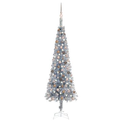 vidaXL Slim Christmas Tree with LEDs&Ball Set Silver 82.7"
