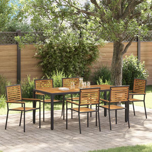 vidaXL Garden Dining Set 7 pcs Black and Wood poly rattan