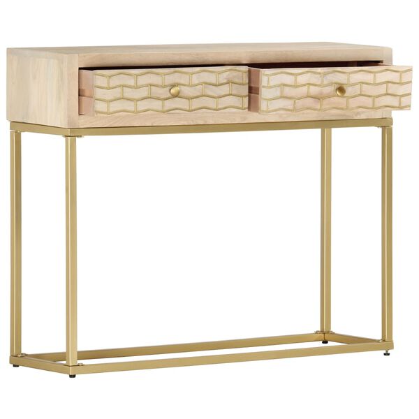 vidaXL Console Table Natural and Gold Solid Mango Wood