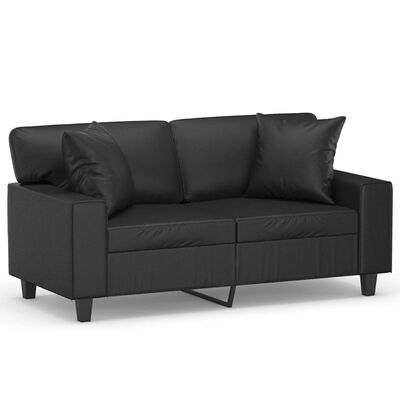 vidaXL 2-Seater Sofa with Pillows&Cushions Black 47.2" Faux Leather