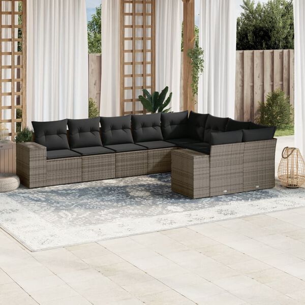 vidaXL Garden Sofa Set Grey PE rattan Large Adjustable Feet