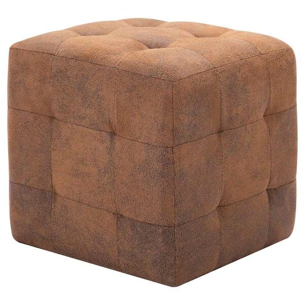 vidaXL Pouffe 2 pcs Brown 11.8" x 11.8" x 11.8" leather