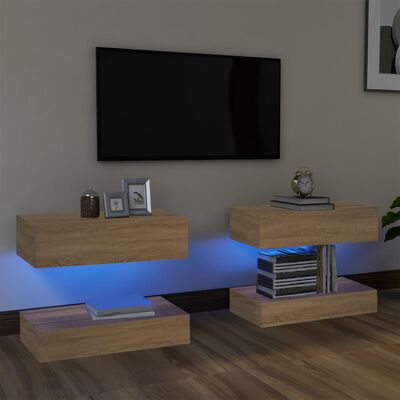 vidaXL TV Cabinets with LED Lights 2 pcs Sonoma Oak 23.6"x13.8"