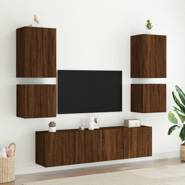 vidaXL TV Wall Cabinet Brown Oak 15.9x11.8x15.7" Engineered Wood