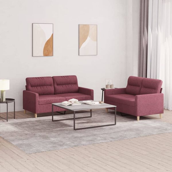 vidaXL Sofa Set Wine Red Polyester, Metal, Textilene, Plywood 2-Seater