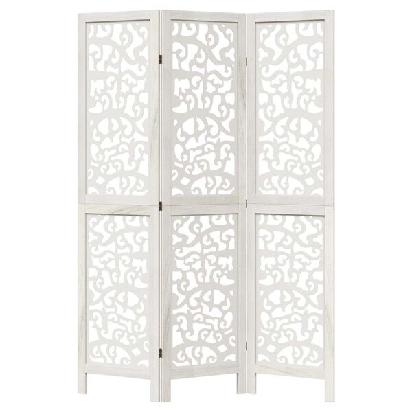 vidaXL Room Divider 3 Panels White Solid Wood Paulownia
