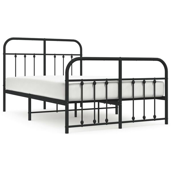 vidaXL Bed Frame Black Powder-Coated Steel Small Double Bed Frame