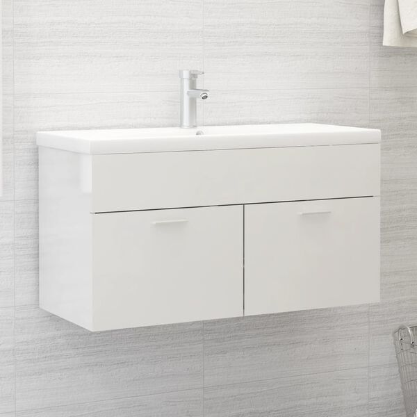 vidaXL Sink Cabinet High gloss white Engineered wood Medium Sink Cabinet