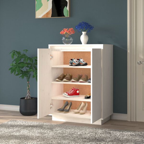 vidaXL Shoe Cabinet White Solid pinewood Medium Shoe Cabinet
