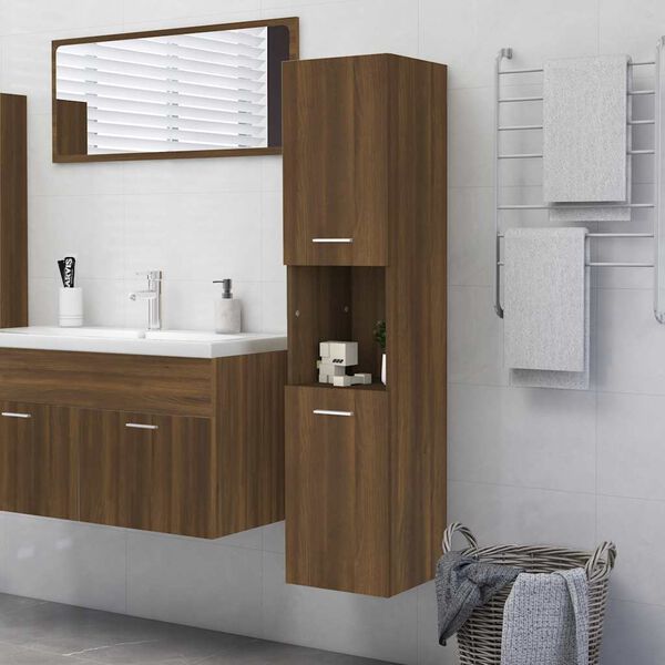 vidaXL Bathroom Cabinet Brown Oak Engineered Wood 11.8 x 11.8 x 51.2 in