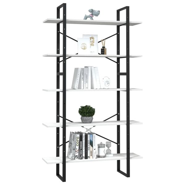 vidaXL Book Cabinet White Pinewood, metal Large 5-Tier Book Cabinet