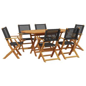vidaXL Garden Dining Set Black Solid acacia wood, PE rattan 7 Piece Set