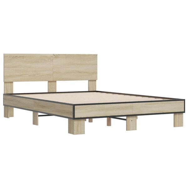 vidaXL Bed Frame Sonoma Oak Engineered wood, Metal, Plywood Small Double