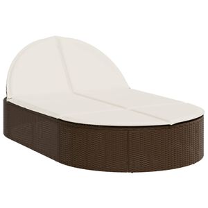 vidaXL Double Sun Lounger with Cushions Brown Poly Rattan