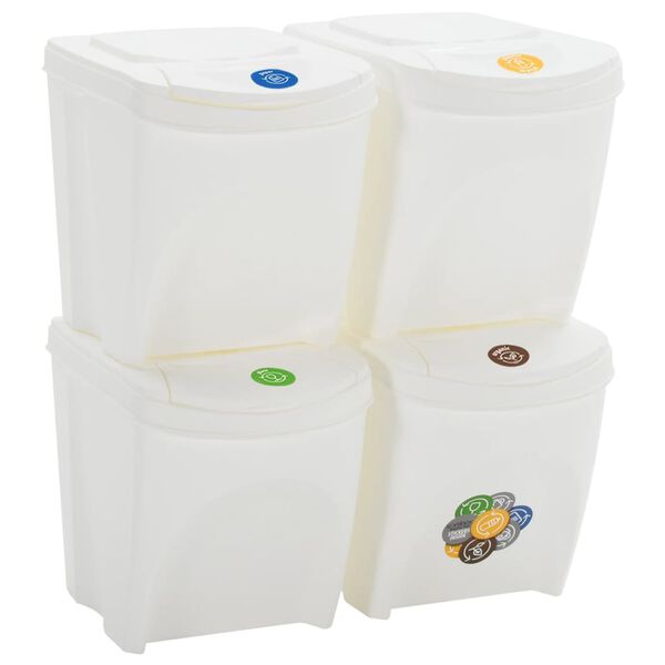 vidaXL Stackable Garbage Bin Boxes 4 pcs White 26.4 gal Polypropylene