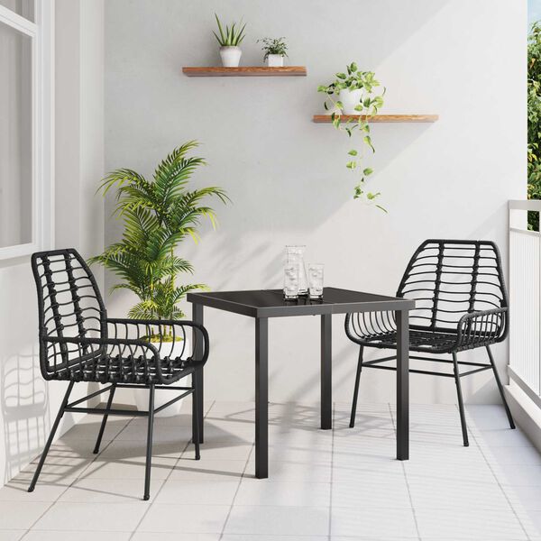 vidaXL Garden Dining Set 3 pcs Black poly rattan
