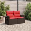 vidaXL Patio Sofa with Cushions 2-Seater Brown Poly Rattan