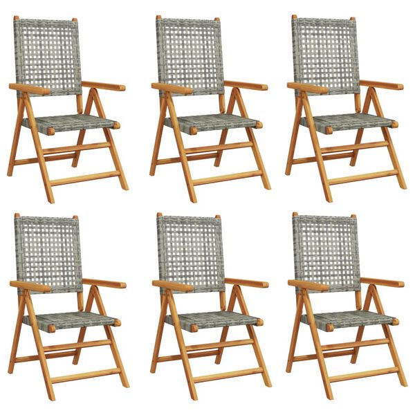 vidaXL Garden Chair Set of 6 Grey Solid Acacia wood, PE rattan Standard