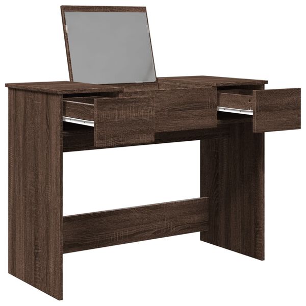 vidaXL Dressing Table with Mirror Brown Oak 39.4"x17.7"x29.9"
