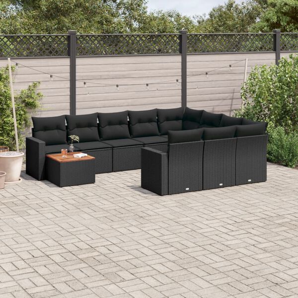 vidaXL Garden Sofa Set Black PE rattan, Steel, Acacia wood Large Modular