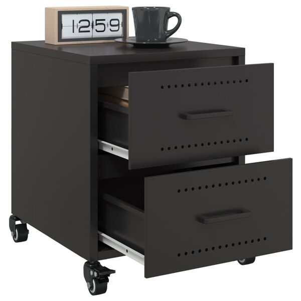 vidaXL Bedside Cabinet Set of 2 Black Cold-rolled steel Small Storage