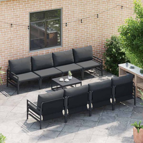 vidaXL Garden Sofa Set with Cushion 9 pcs Anthracite Steel & fabric